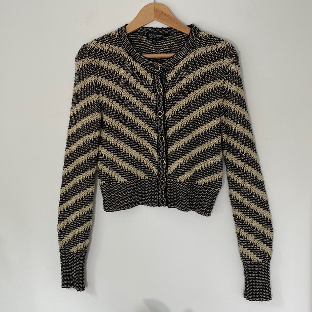 TopShop chevron sweater with Gold Metallic thread, cropped sweater